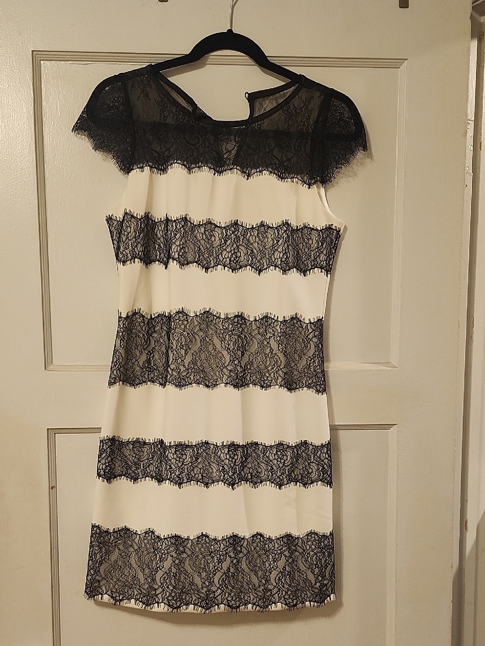 White House Black Market Black and White Lace-Trim Sheath